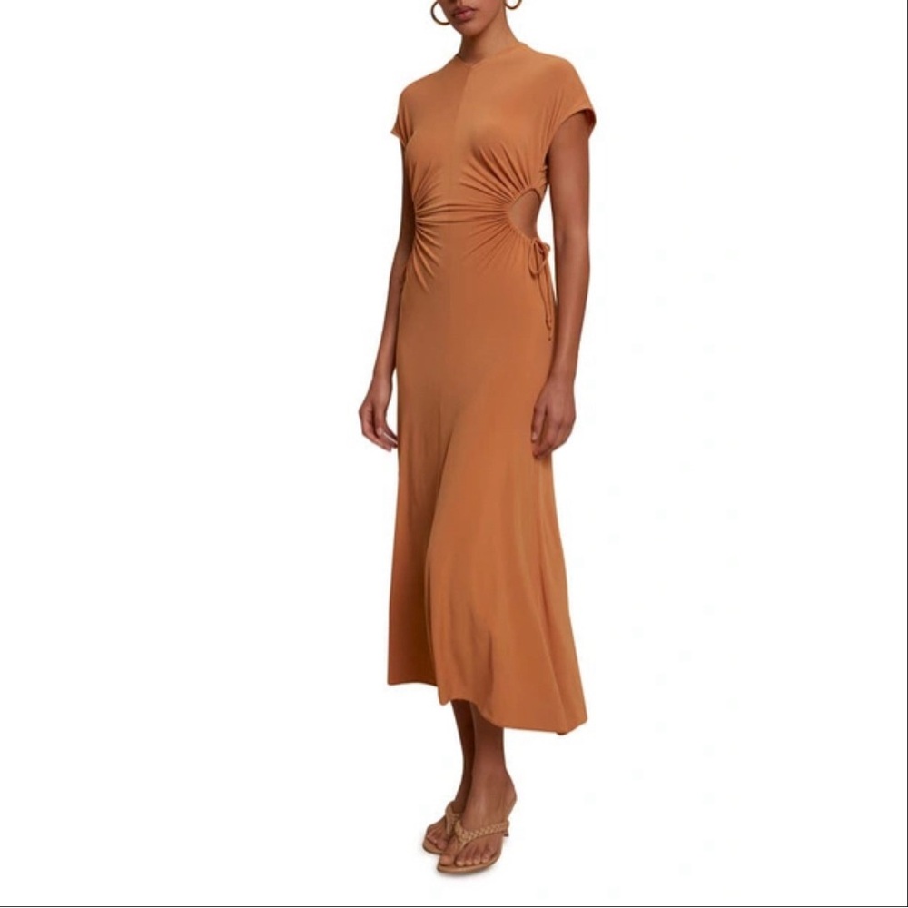 A.L.C. Synara Cutout Dress Size L Midi Cashew Adjustable Drawstring Ties A Line